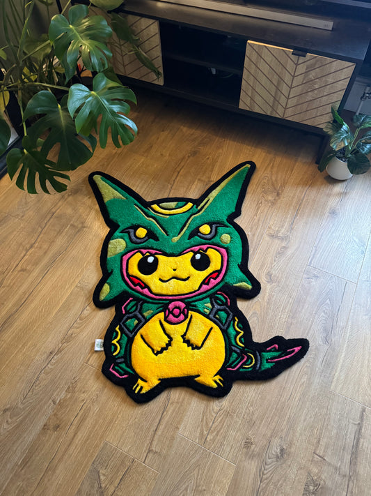 Pikachu Wearing Rayquaza Poncho Rug